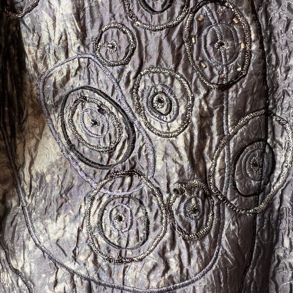 Chicos Shacket Womens Size 1/Medium Silver Gray Embroidered 100% Silk Buttons - Picture 5 of 16